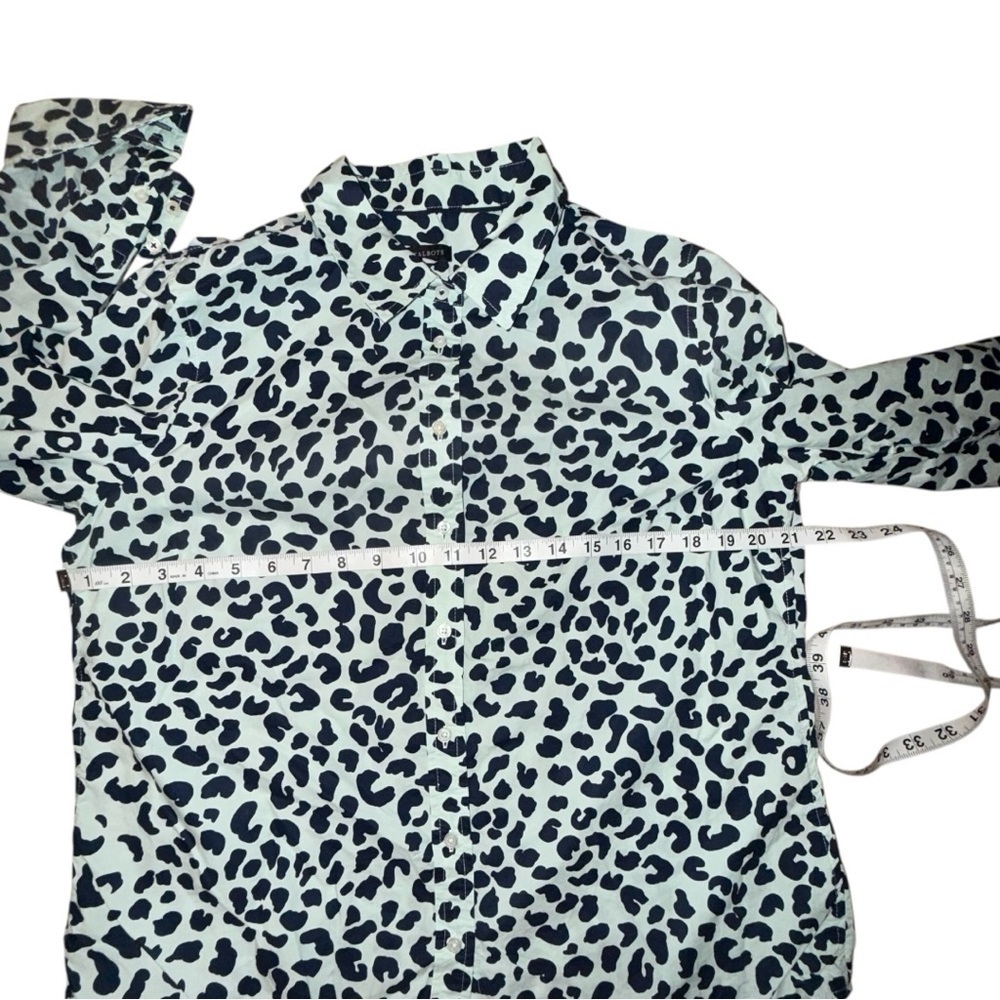 TALBOTS CLASSIC COTTON SHIRT - GRAPHIC CHEETAH Women’s Large - Mint Green/Navy - Picture 11 of 15